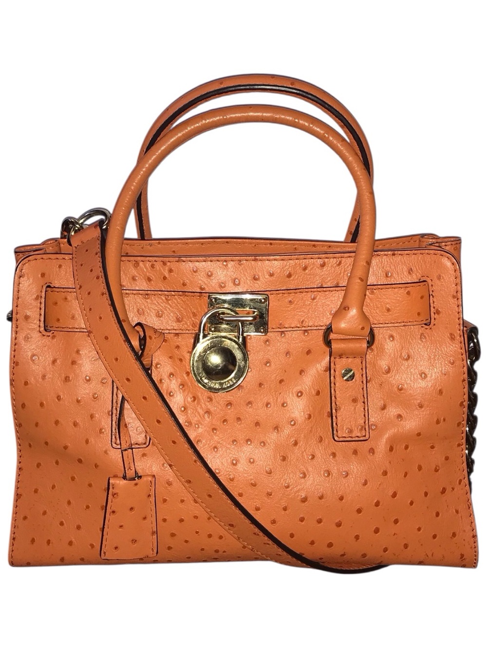 Michael Kors Orange Ostrich-Embossed Satchel Bag - Picture 6 of 13